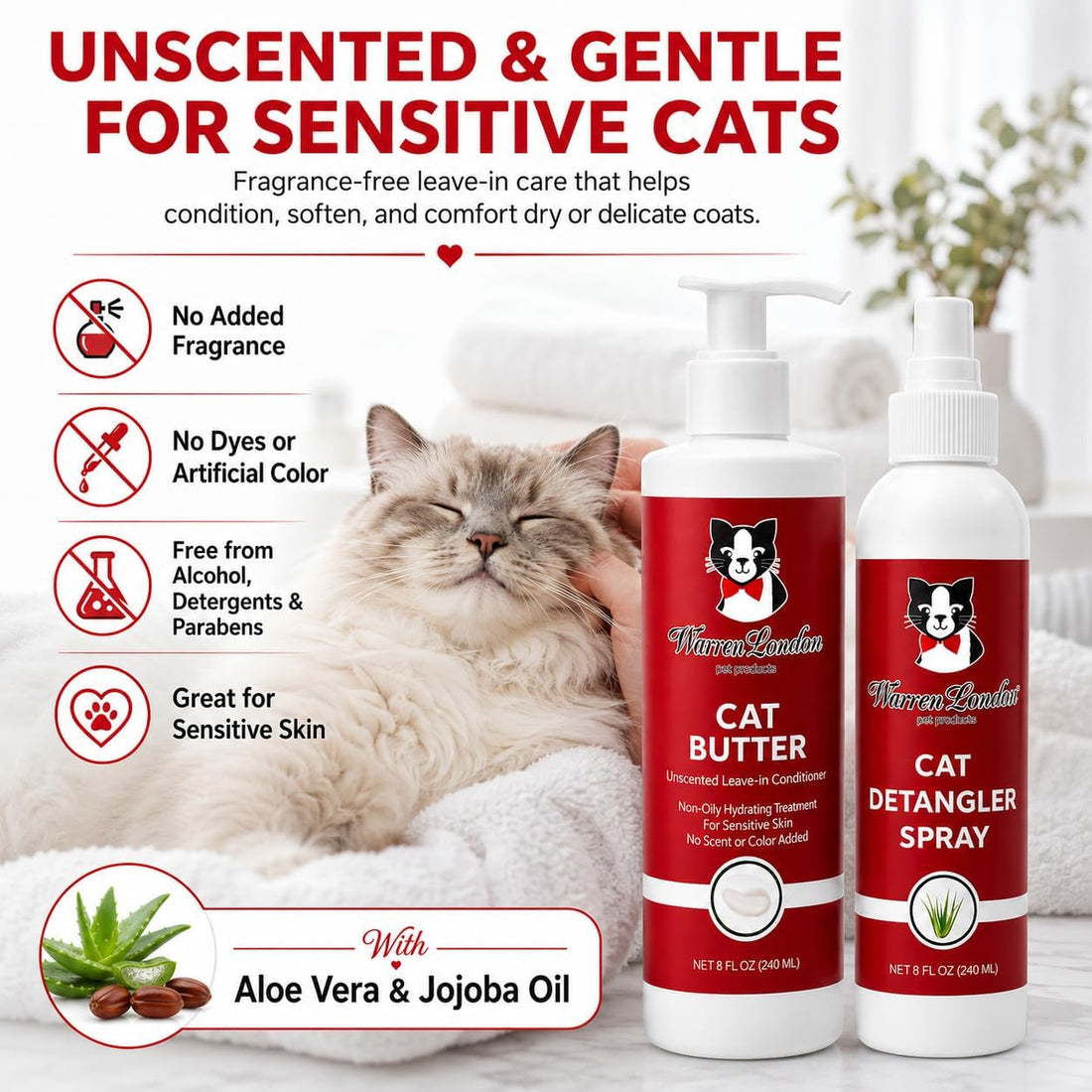 Warren London Cat Detangler & Hydrating Butter Combo, Unscented 8oz