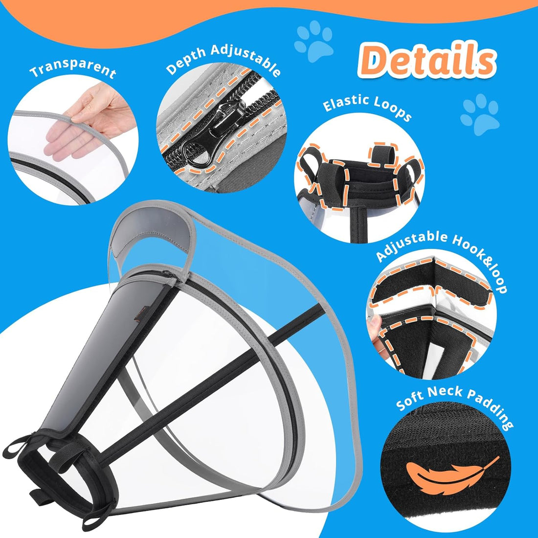 Didopet Extended Dog Cone to Stop Licking, Adjustable Depth