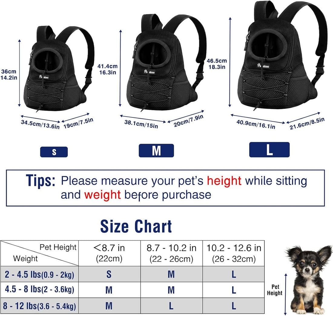 Pawaboo Pet Dog Front Carrier Backpack,Black,S