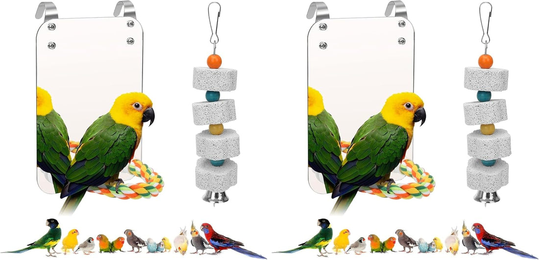 7" Bird Mirror for Cage, Parakeet Cockatiel Parrot Mirror with Rope