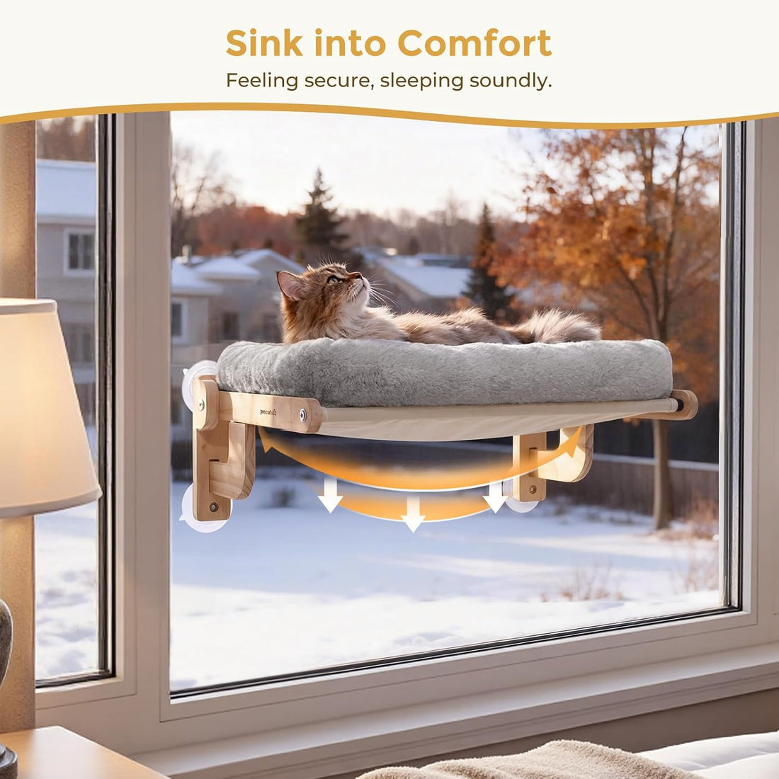 Pecute Cat Window Hammock Foldable, Cat Bed with Soft Cushion Grey