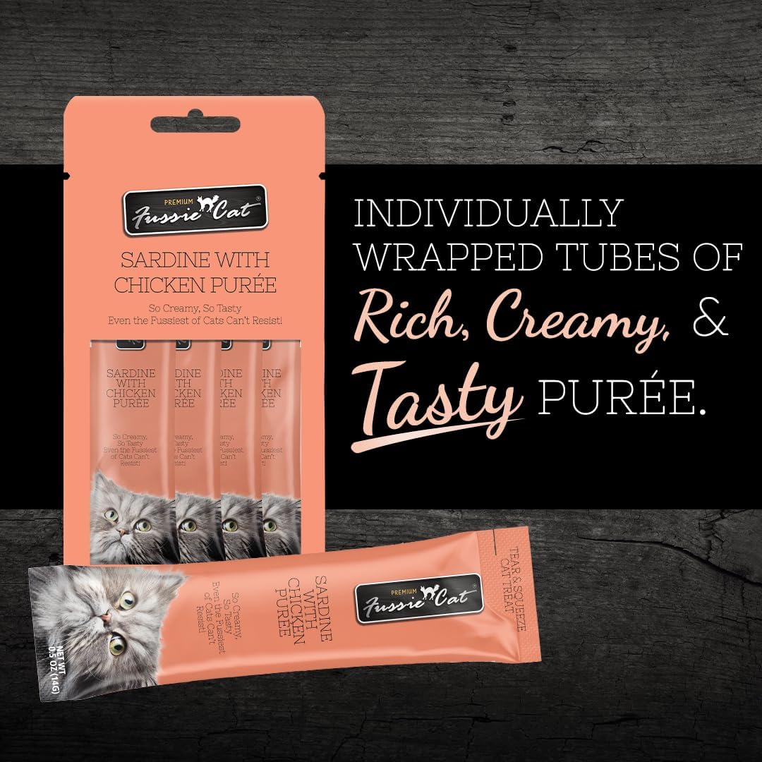 Fussie Cat Premium Ocean Fish Puree, Lickable Cat Treats, 0.5oz x4