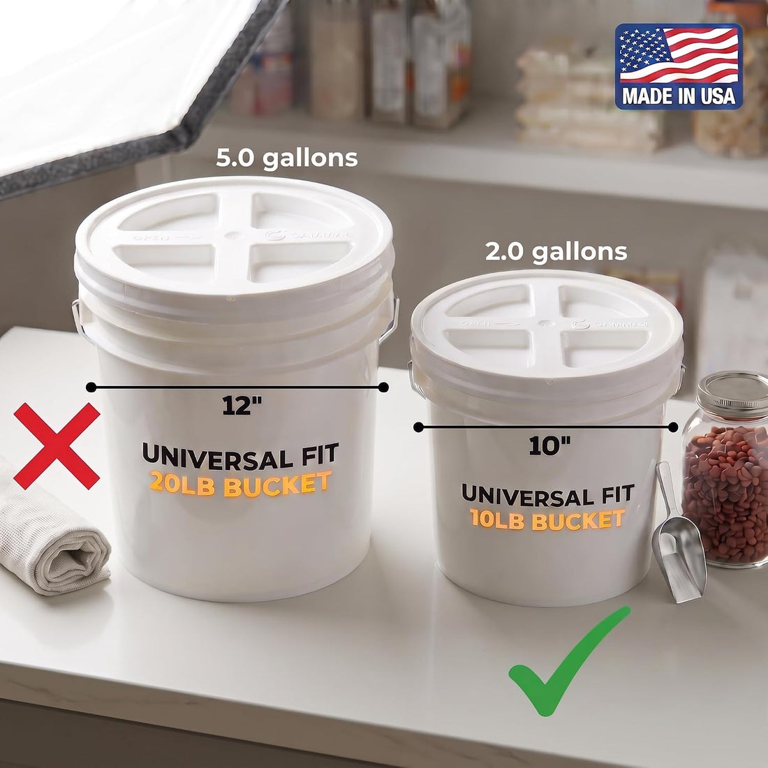 Gamma2 Seal Bucket Lid Pet Food Storage Container, 10", White
