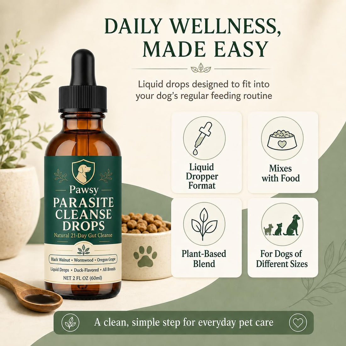 Pawsy Parasite Cleanse Drops，Triple Action Probiotics Supplement