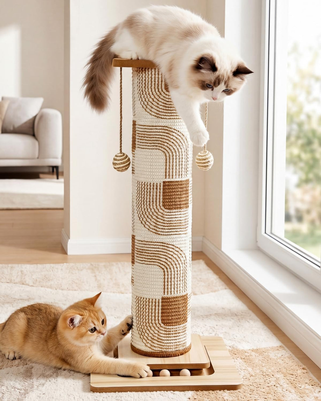 Odoland 31" Tall Large Cat Scratching Post with Replaceable Scratcher