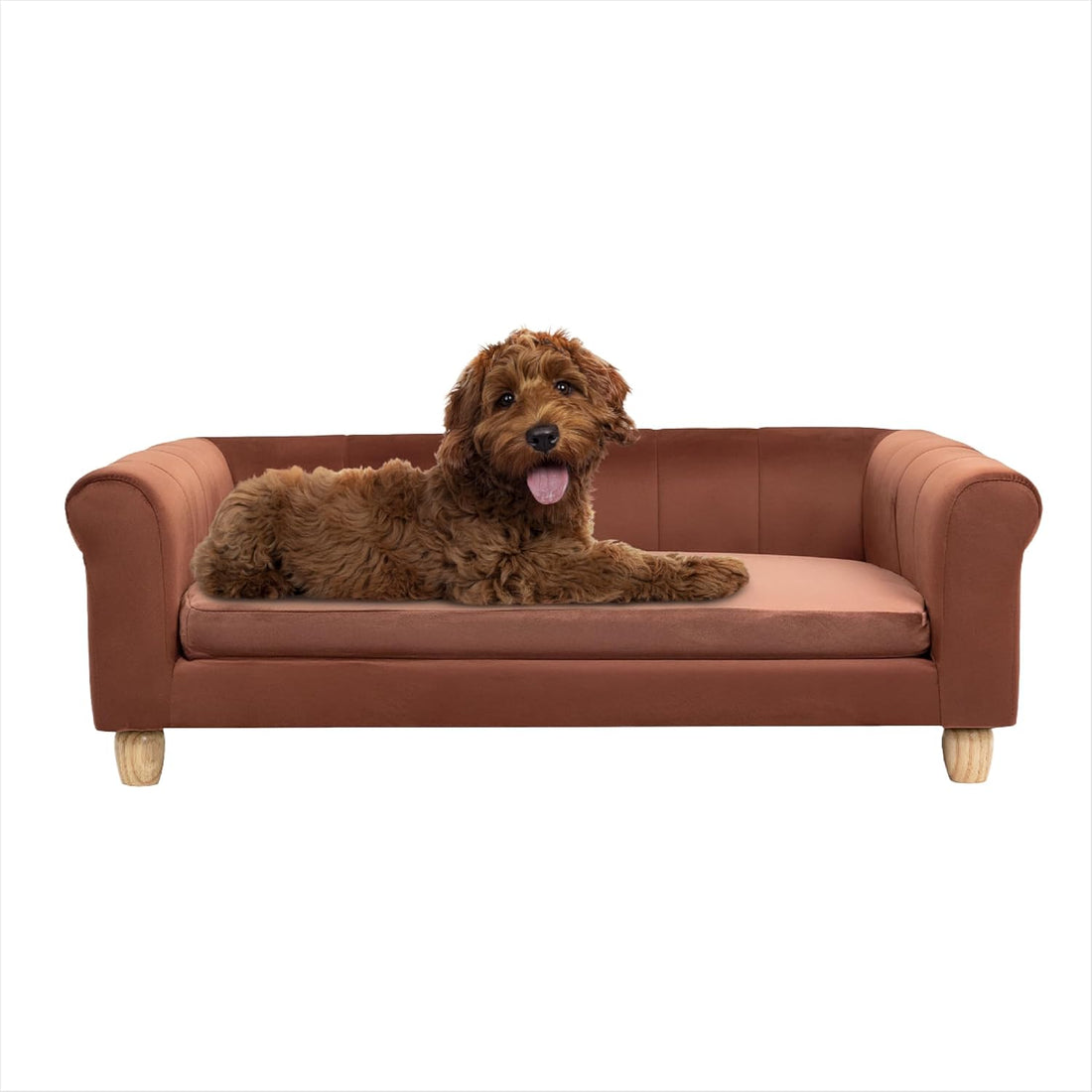CRITTER SITTERS 42-in. Elegant Brown Faux-Velvet Rectangular Dog Sofa