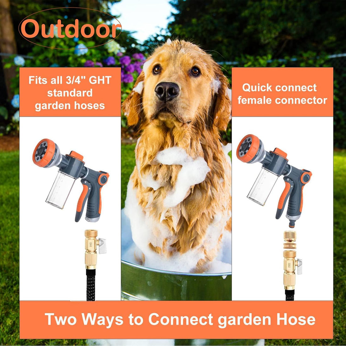 8-in-1 Dog Washing Hose Attachment with Soap Dispenser for Pets