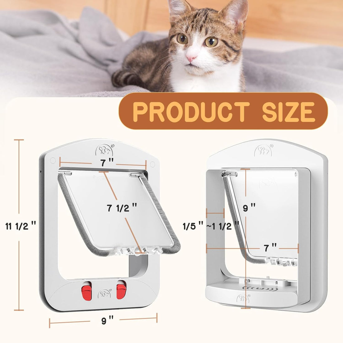 HIDROSIL Cat Door with Collar Sensor, 4 Ways Lock