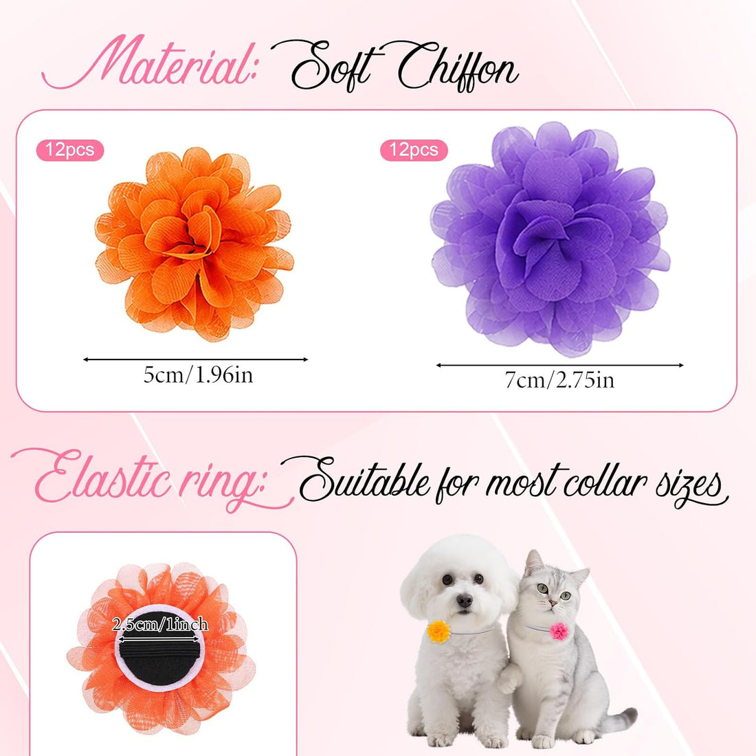 24 Pcs Dog Flower Collar Accessory, Multi-Color Pet Flower Collars