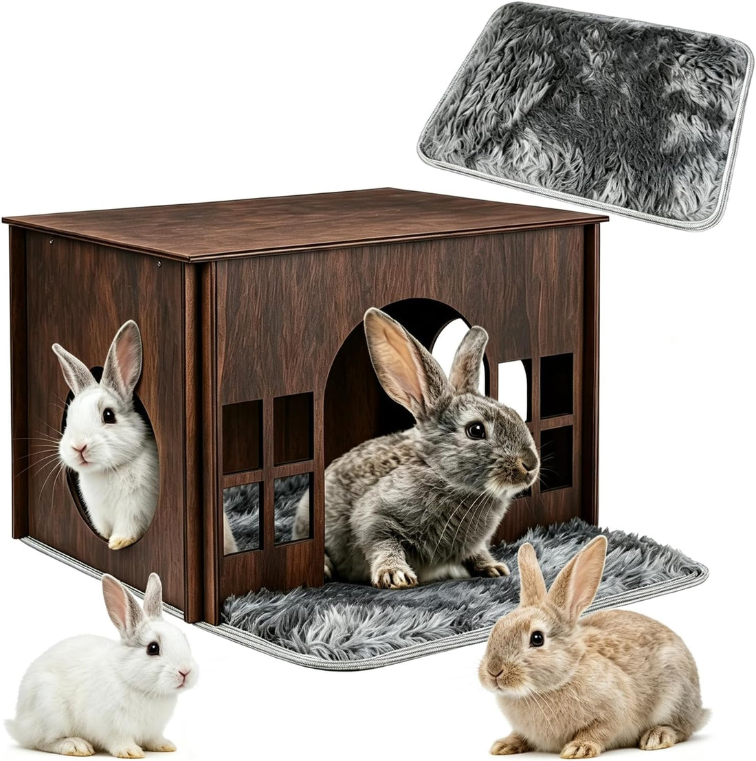 Large Sturdy Wooden Rabbit Castle Hideout with Spacious Balcony