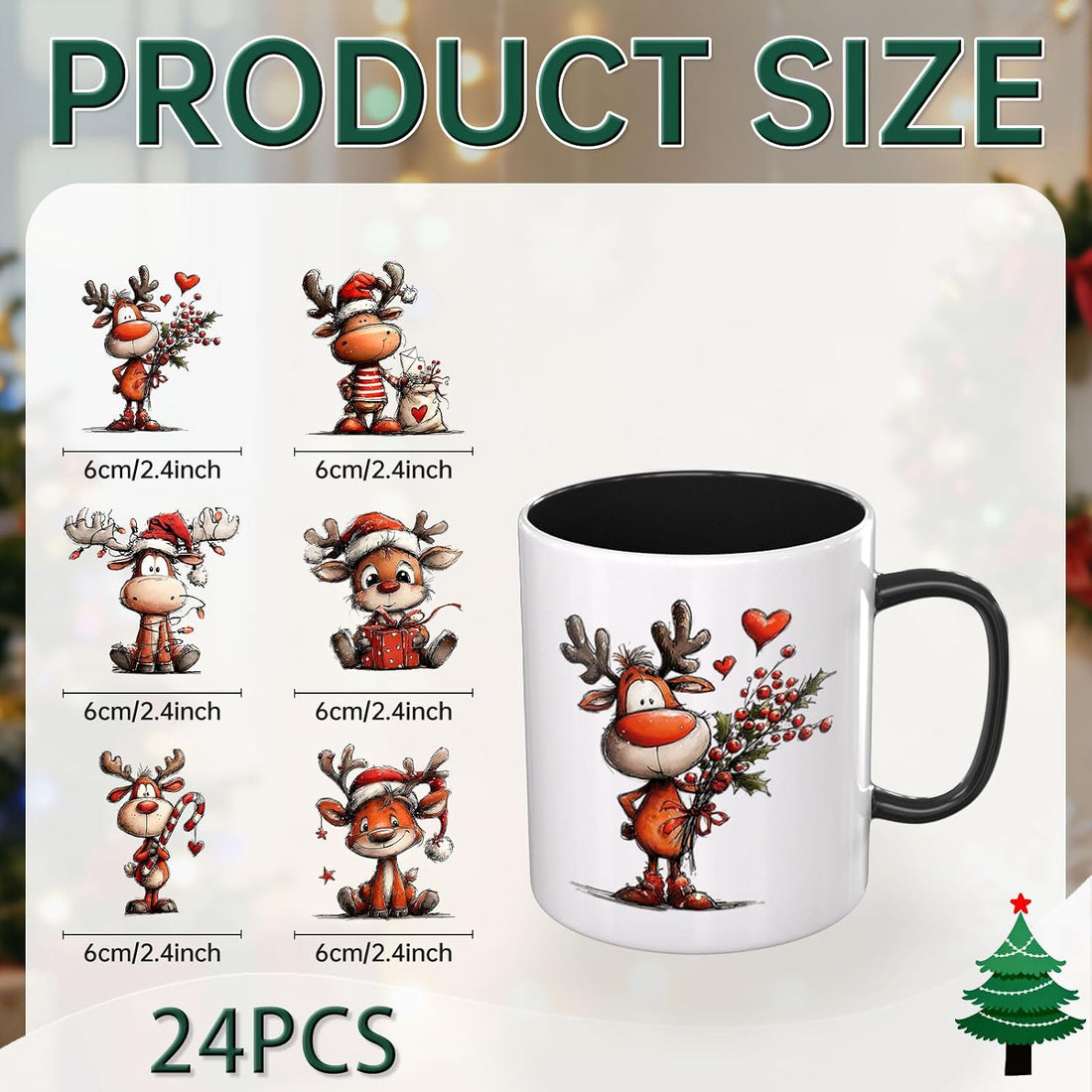 24PCS Christmas Reindeer UV DTF Cup Wrap