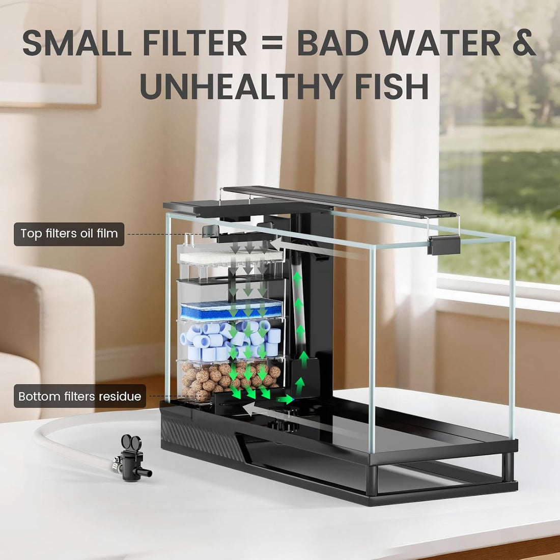 Fish Tank Kit Starter Aquariums 4 Gallon with Bottom Drainage