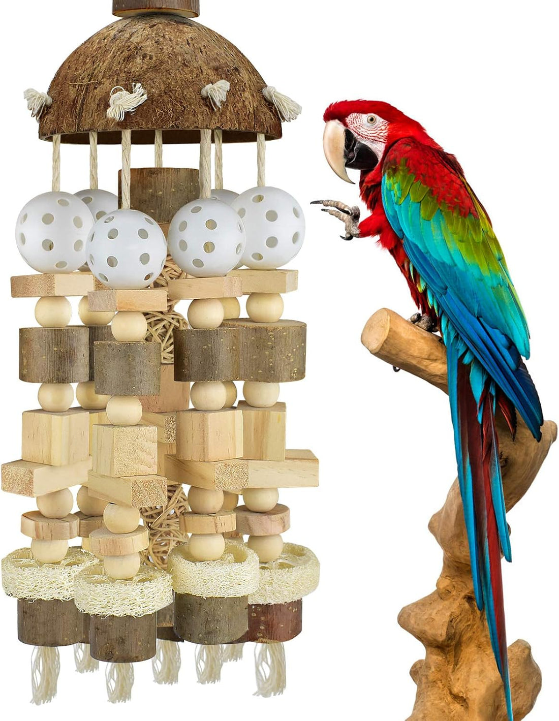 KATUMO Bird Toy, Large Parrot Natural Wooden Blocks Chewing Toy Suits