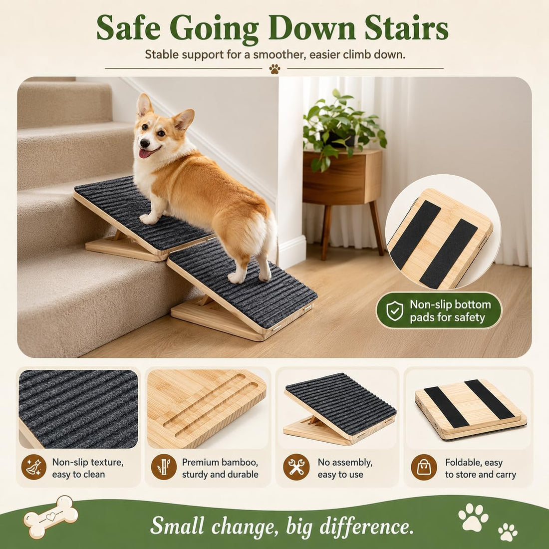 VKWJYOS Dog Ramp for Stairs, 2 Pack Foldable Stair Ramp for Dogs