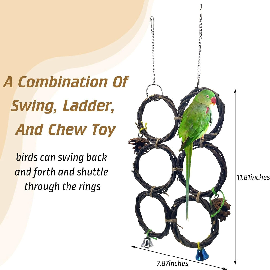 BNOSDM Bird Swing Rings Toy Wood Parrot Perches Natural Climbing
