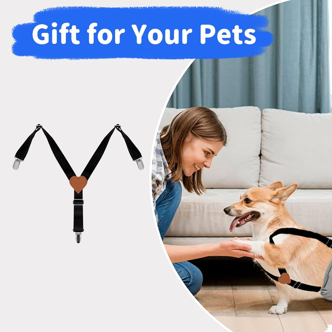 Dog Suspenders for Diapers, Adjustable Nylon 2pcs (Small, Black)