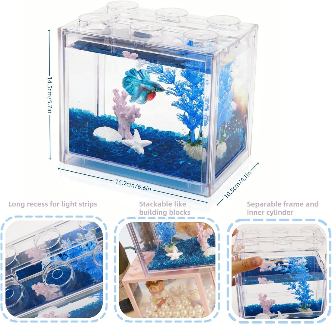 Small Betta Fish Tank, Mini Fish Tank Aquarium Tank Kit with Blue