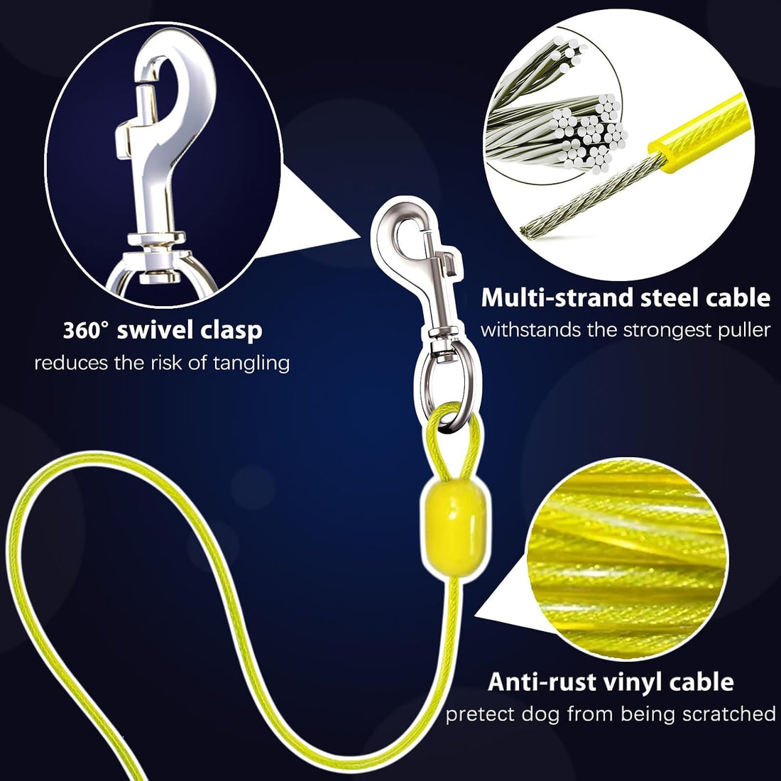 30ft Wall Mount Retractable Dog Tie Out Cable for Small to Large Dogs