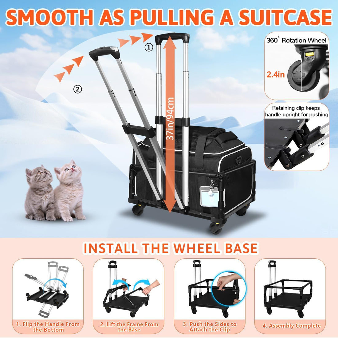 Petskd Top-Expandable Small Pet Carrier with Wheels Airline Approved