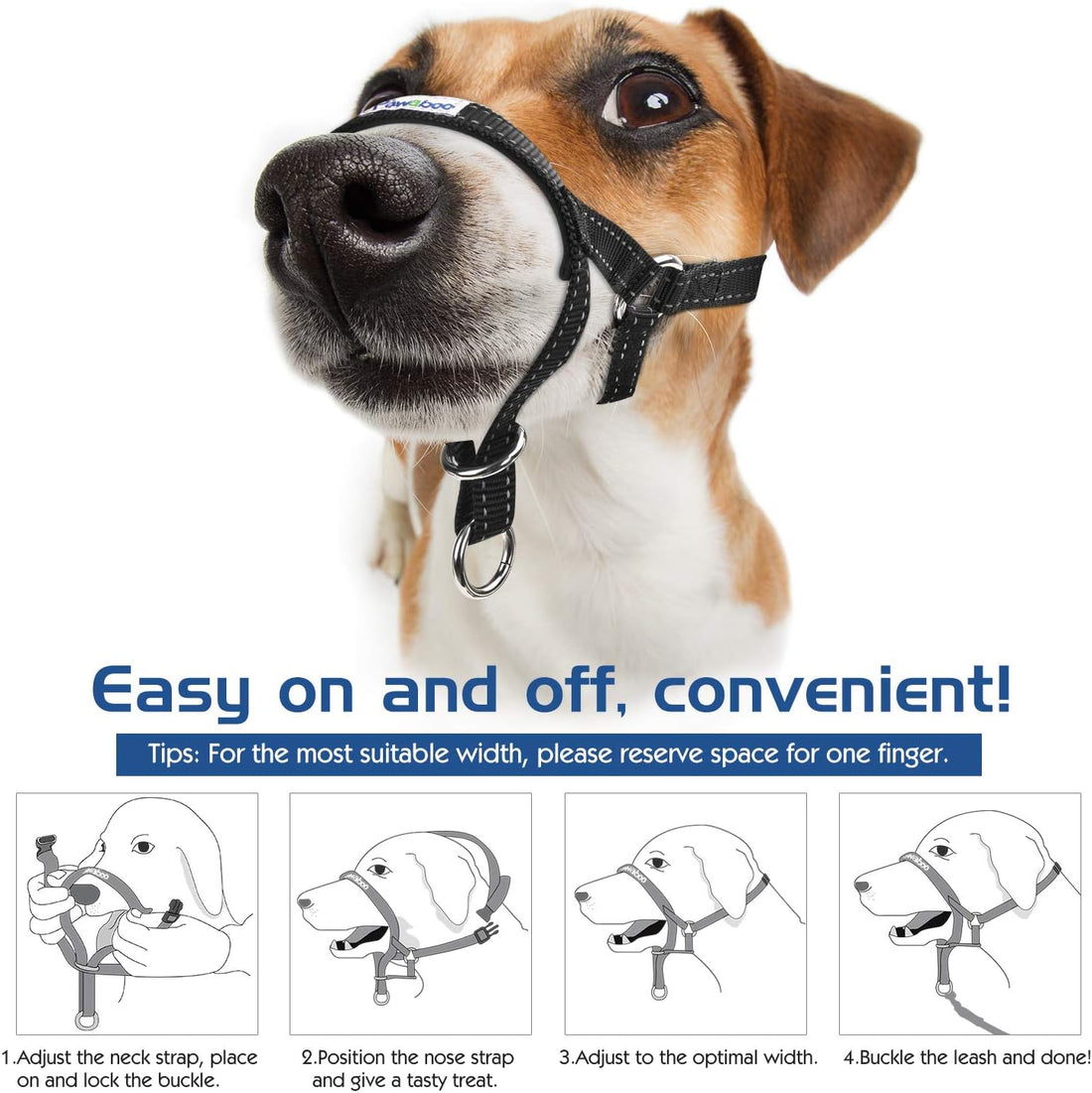 Pawaboo Dog Muzzle, Head Halter Collar for Dog Nylon Reflective