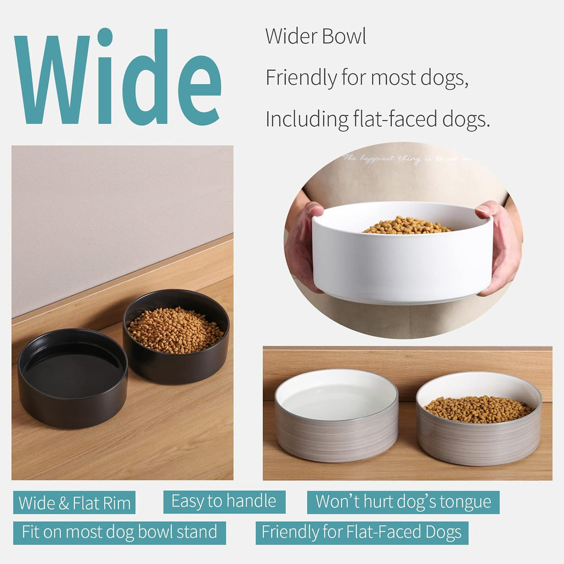 Addogyy Black Elevated/Raised Dog Bowl Ceramic with Wood Stand