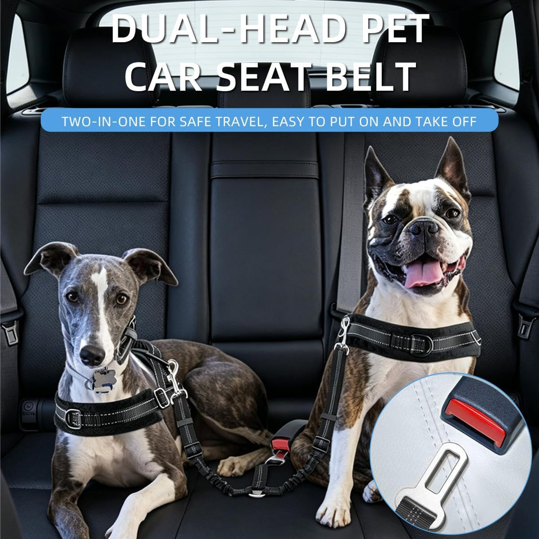 Dog Seat Belt for Car,Pet Seatbelt Designed for Two Pets,Black