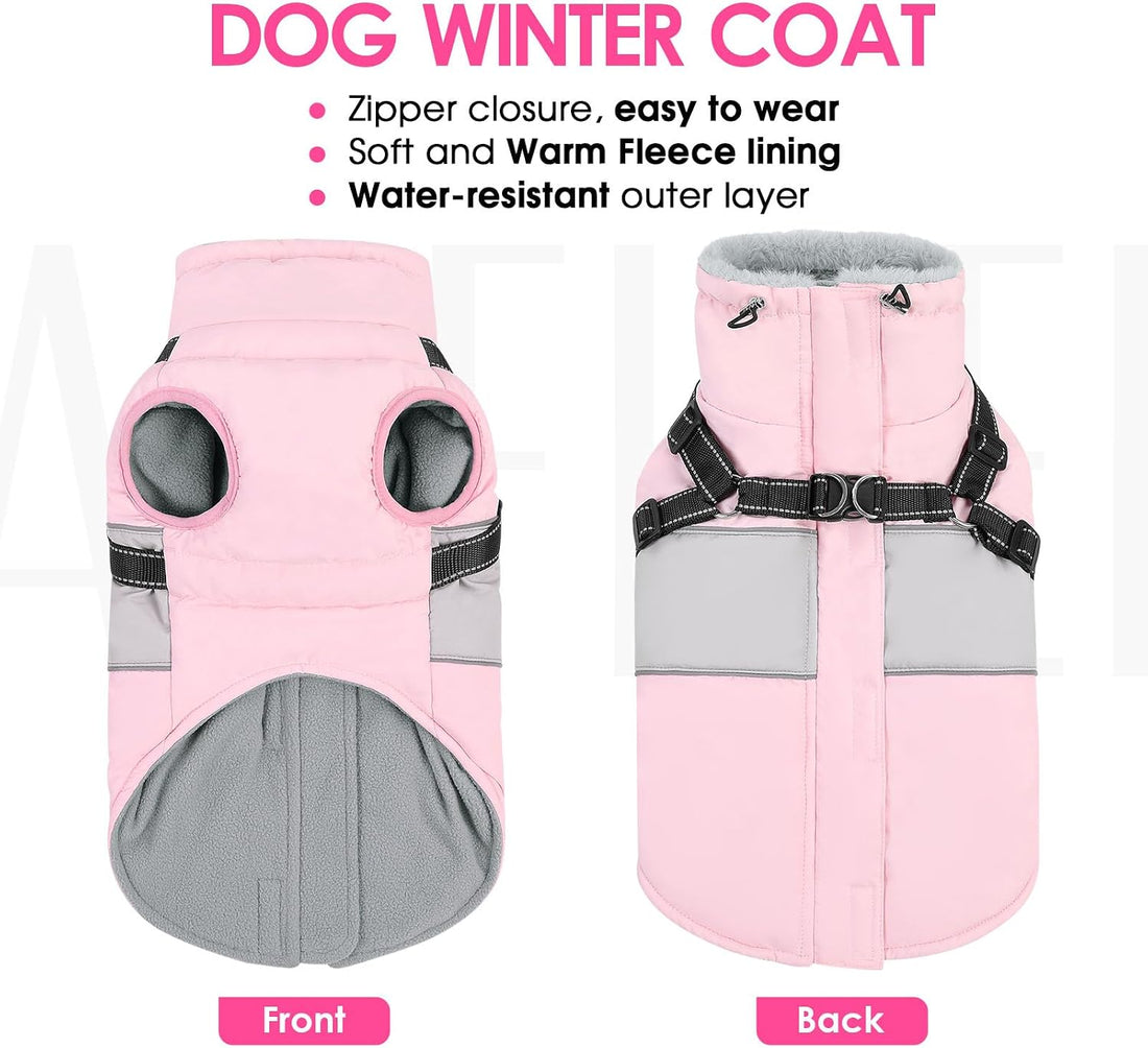 AOFITEE Dog Coat with Harness Waterproof Dog Winter Jacket for Medium