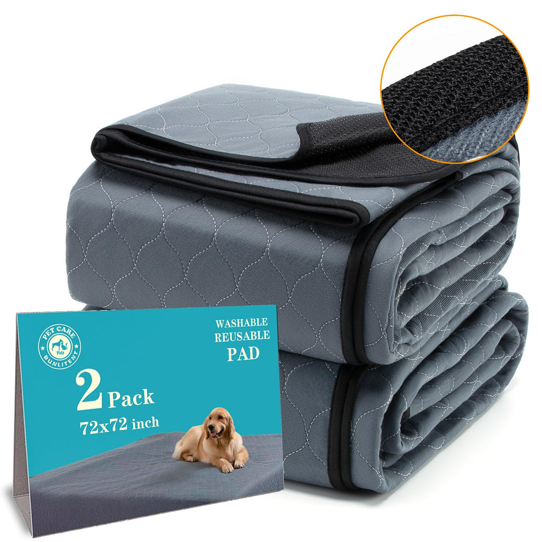 Bunlitent Washable Pee Pads for Dogs 72x72, 2 Pack