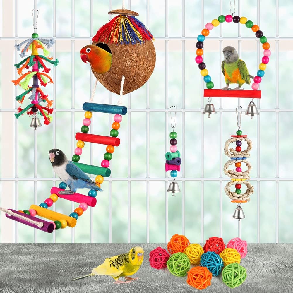 Parakeet Bird Parrot Toys Colorful Swing Chewing Hanging Toys