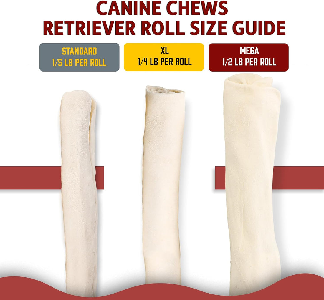 Canine Chews 10-11" MEGA Retriever Rolls Natural Rawhide for Big Dogs