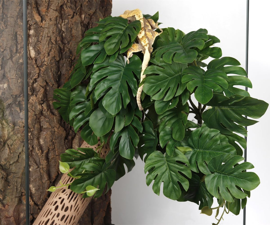2Pack Reptile Plants for Terrarium, Fake Monstera with Suction Cups