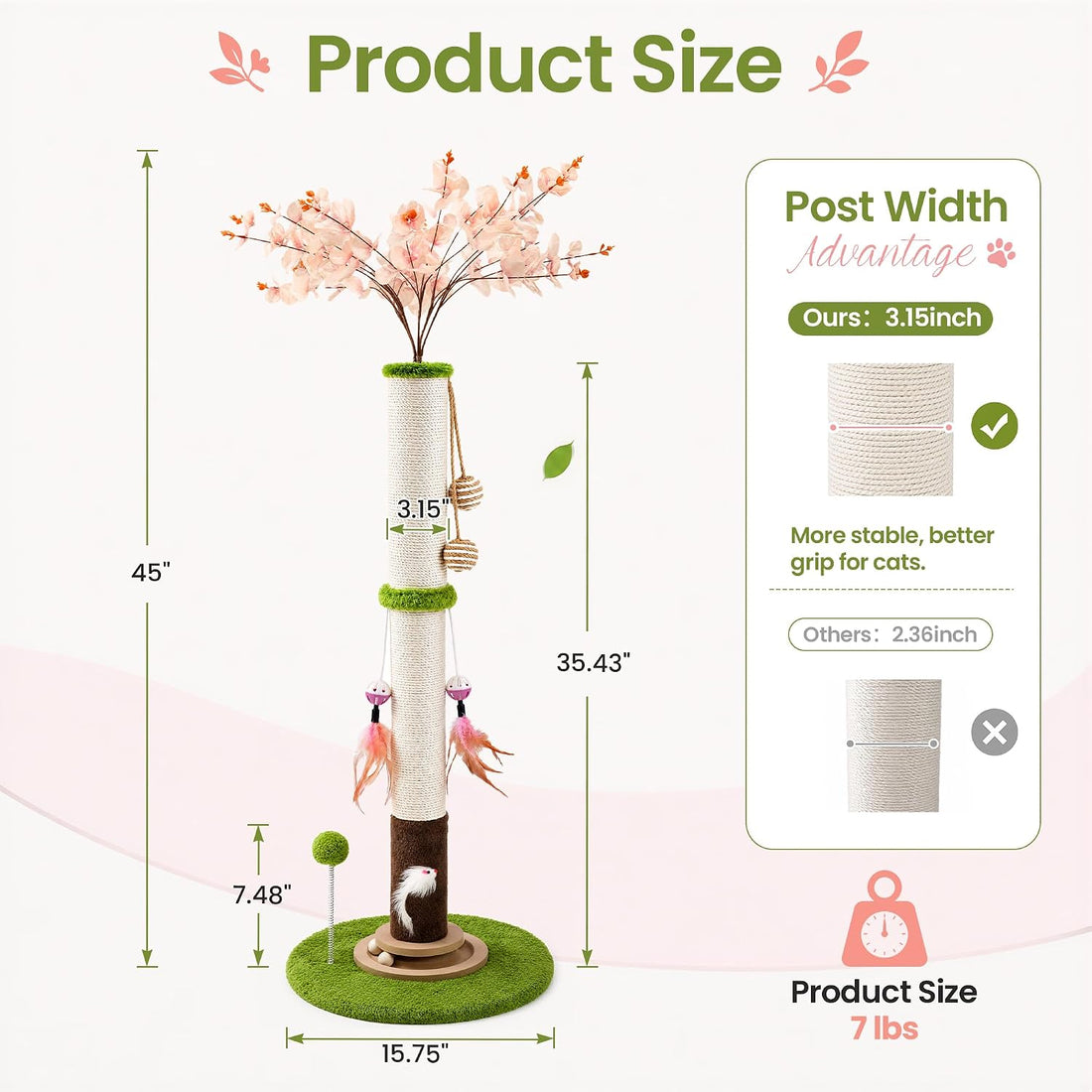 Flower Cat Scratching Post, 45 Inch Scratching Post for Indoor Cat