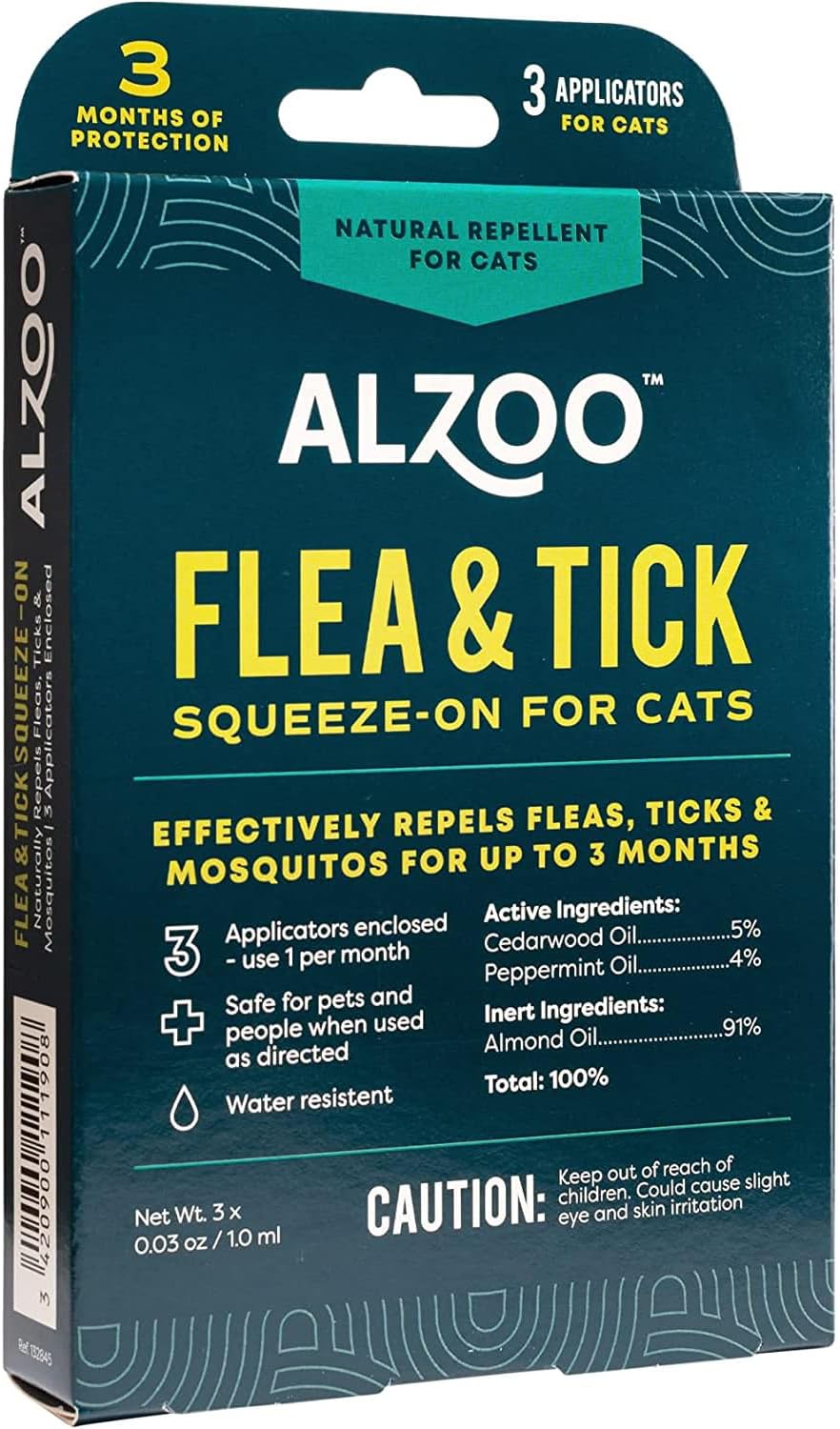 ALZOO Plant Based Flea & Tick Squeeze-On for Cats, Helps Repel Fleas