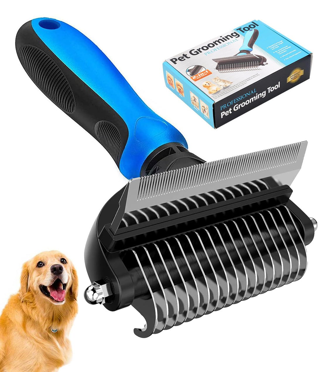 Undercoat Rake and Deshedding Tool for Dogs and Cats
