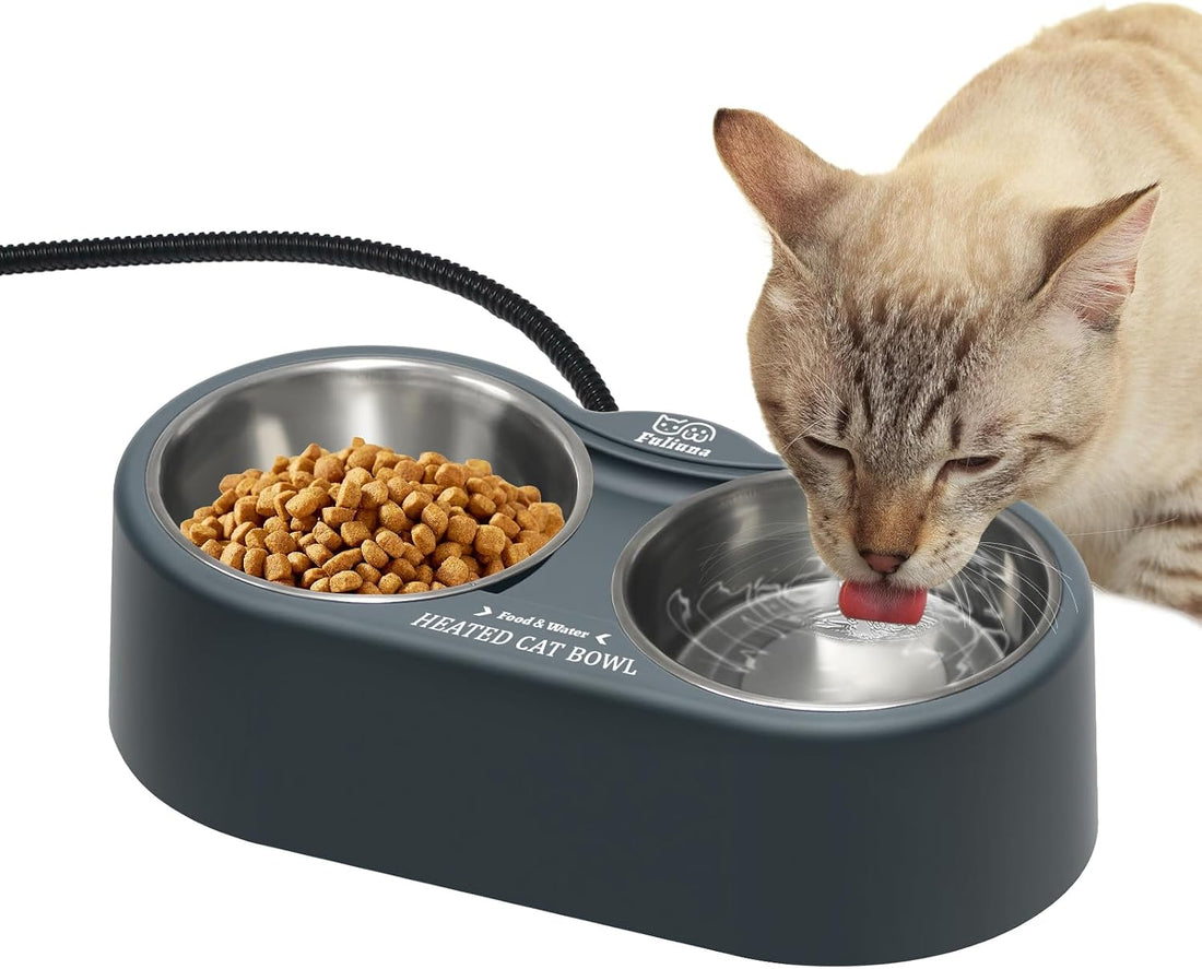 Heated Cat Bowl, Outdoor Heated Pet Bowls with Double Stainless Steel