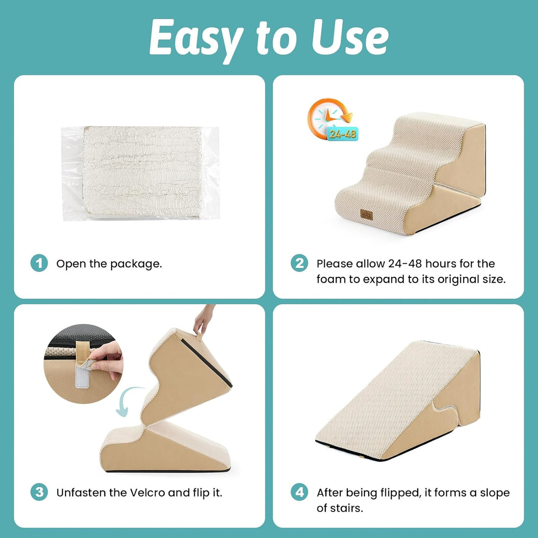 COZY KISS Dog Stairs for Small Dogs, 3-Step 2-in-1 Dog Steps,15.7" H