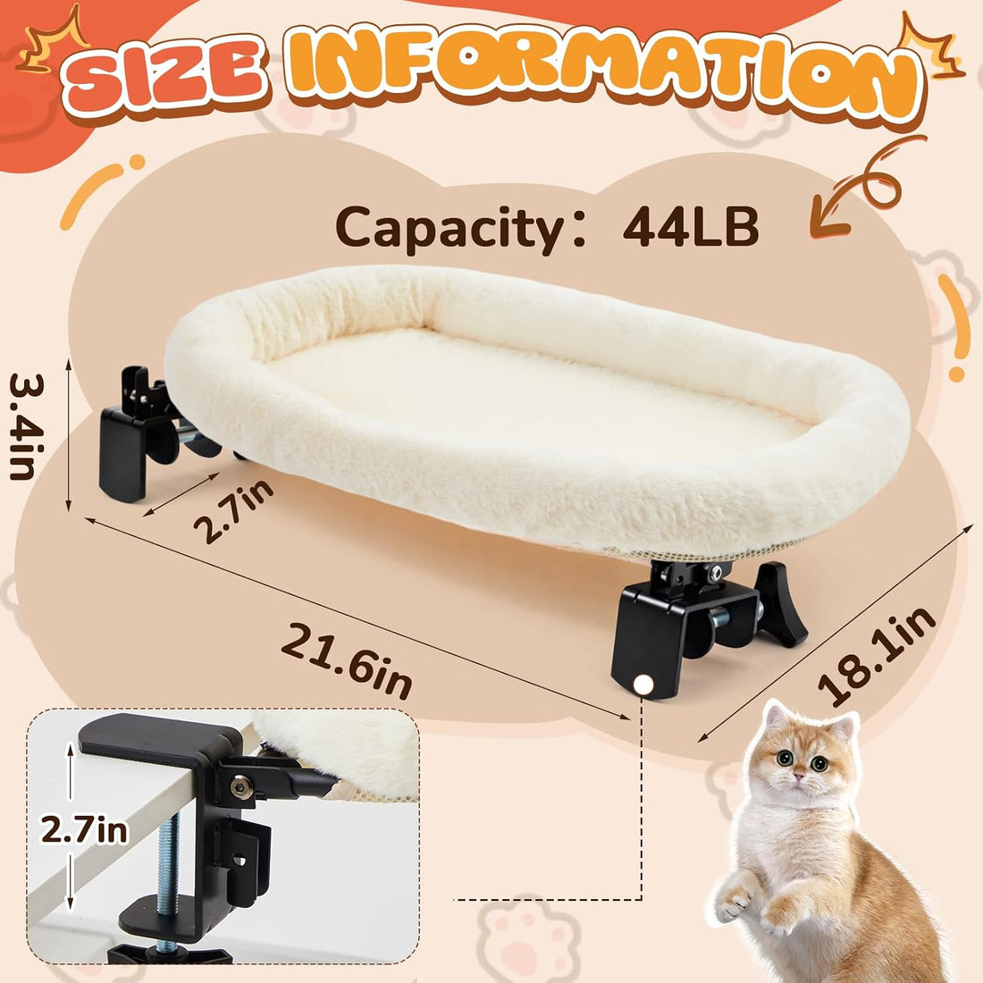 Lewtemi Bedside Pet Bed, Hanging Cat Hammock Attached to Bed or Desk