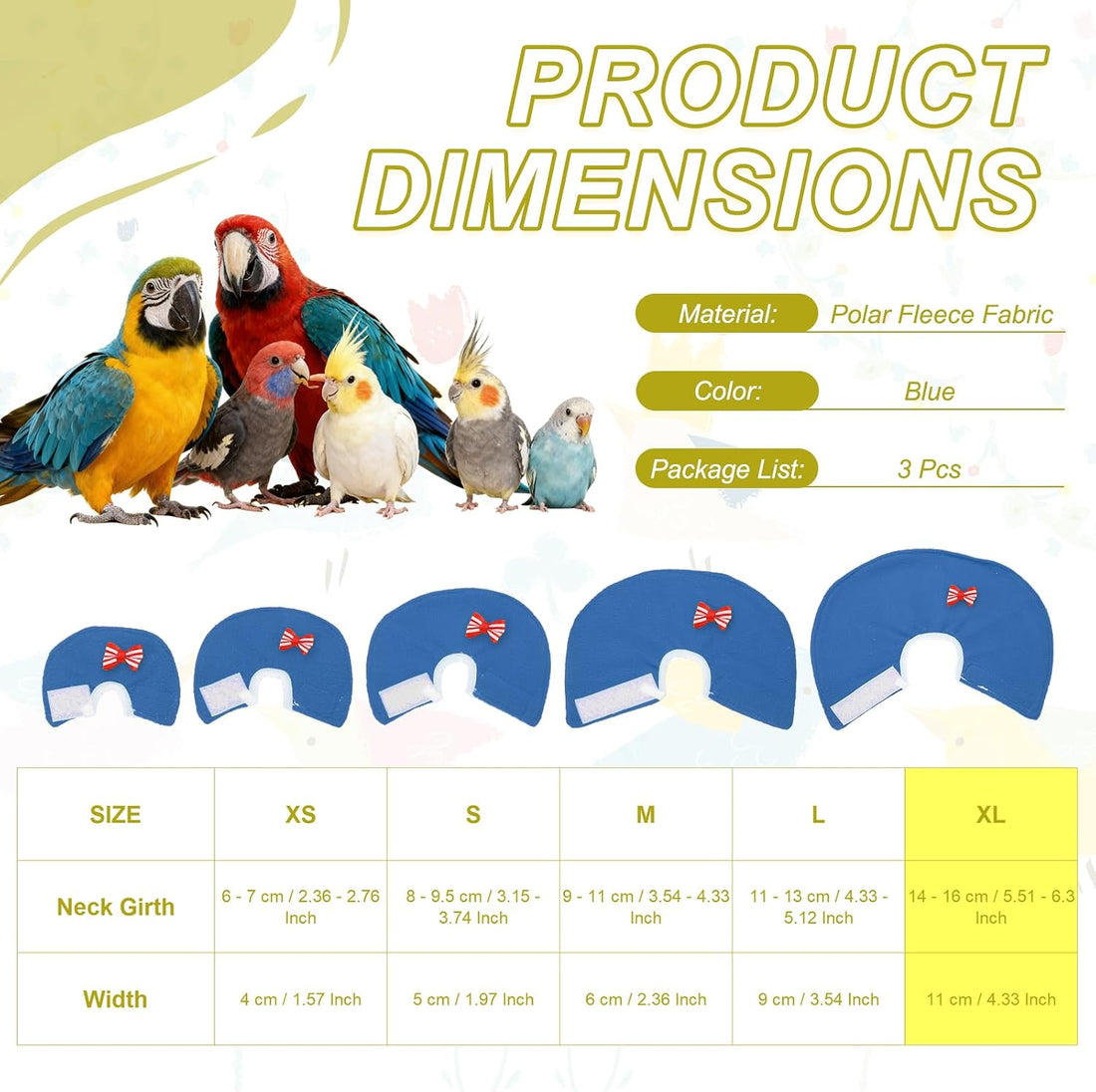 Bird Collars Protective Recovery Cones Blue XL 3Pcs