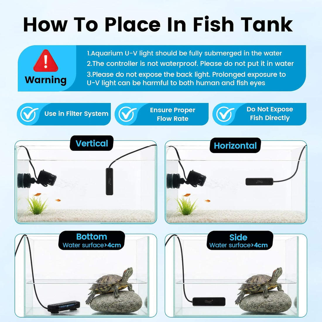 hygger 3W Aquarium U-V Light with Timer for 2-15 Gallon Fish