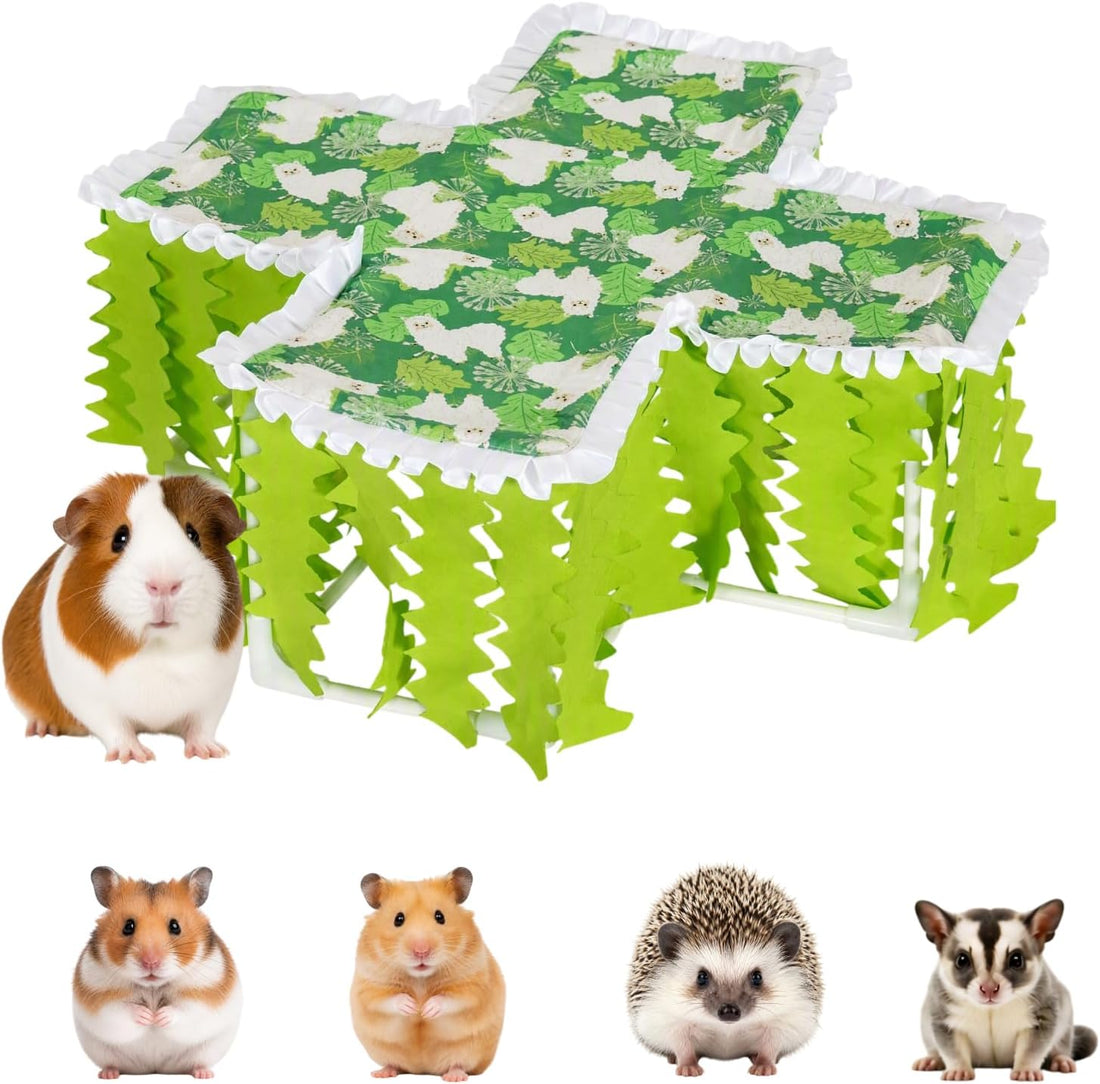 Guinea Pig Hideout Tunnel, Washable Foldable Bunny Hideout，Green