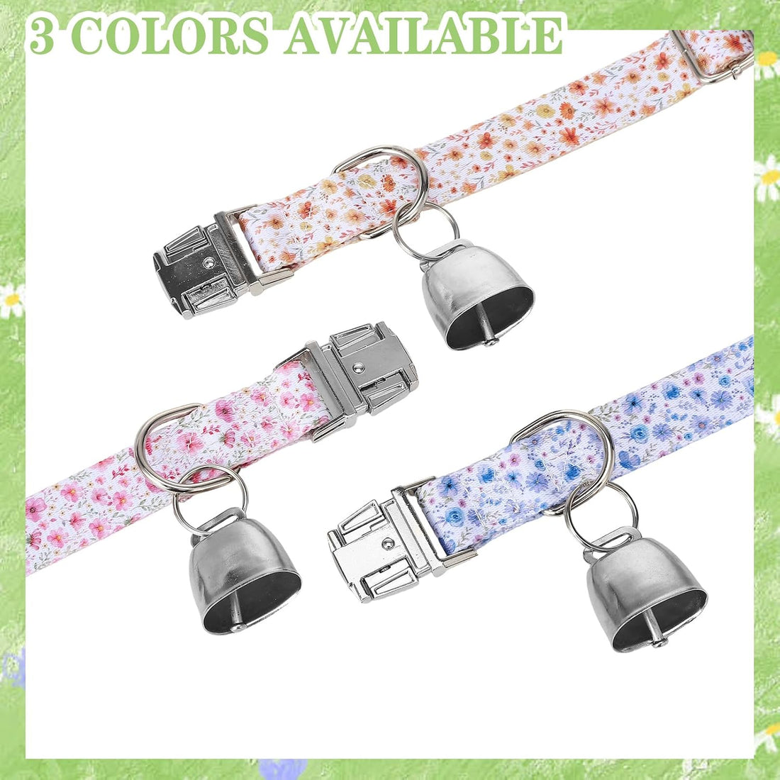 3 Pack Floral Goat Collars with Bells Adjustable Sheep Collar