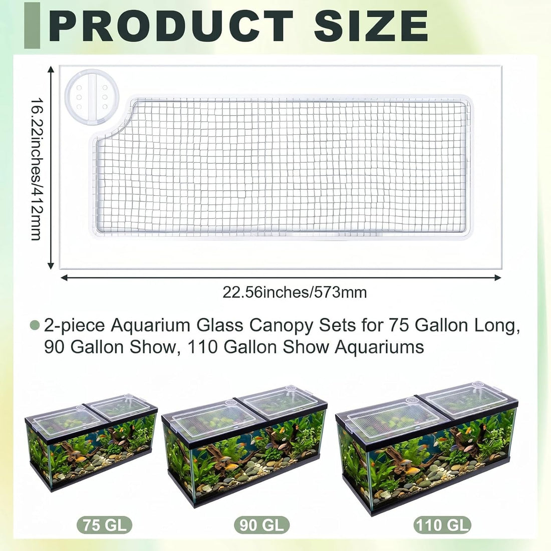 Sieral 2 Pcs Clear Aquarium Polycarbonate Canopy with Anti-Jumping Net