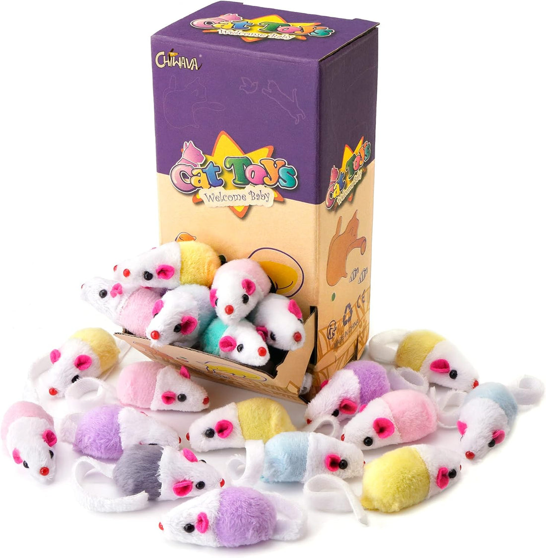 CHIWAVA 36PCS 1.8'' Interactive Cat Toy Mice with Catnip Rattle Sound