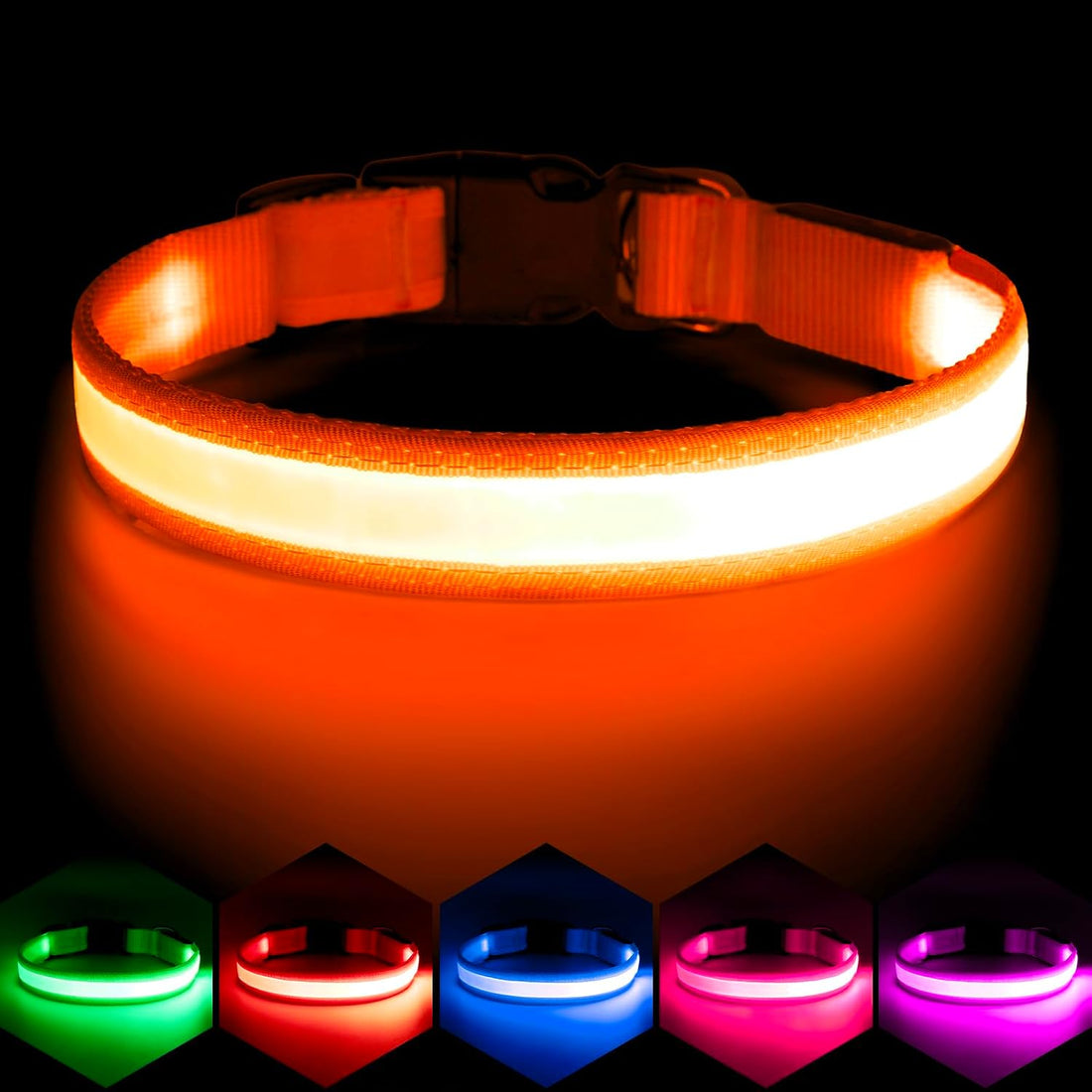 VIZPET LED Dog Collar, Light up Dog Collar Adjustable Safety Glow