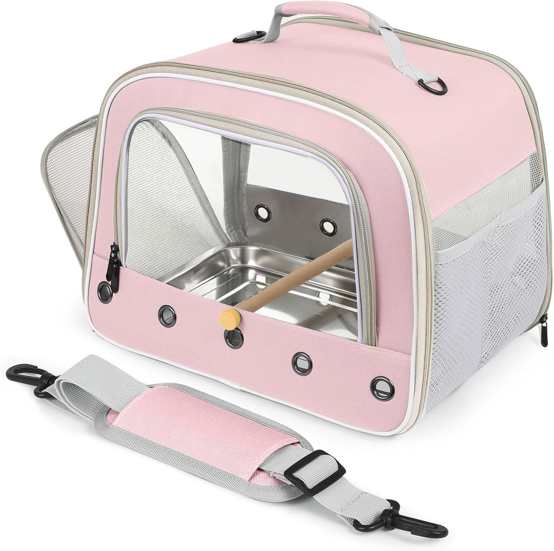 Bird Transport Carrier for Large Bird with Perch Stand Tray and Grate