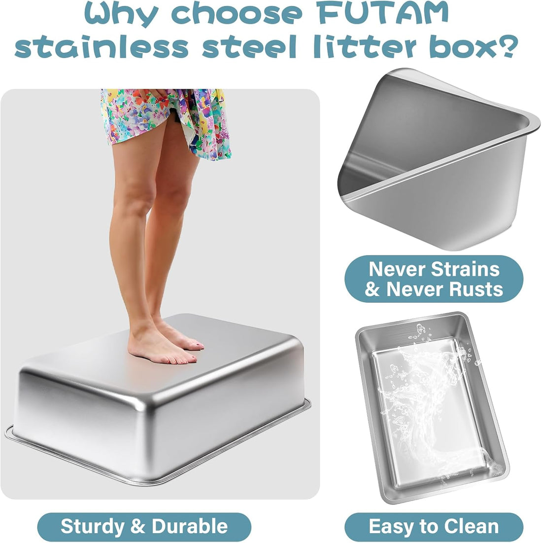 Stainless Steel Litter Box, 23.6“x15.7"x6" Deep Stainless Steel Cat