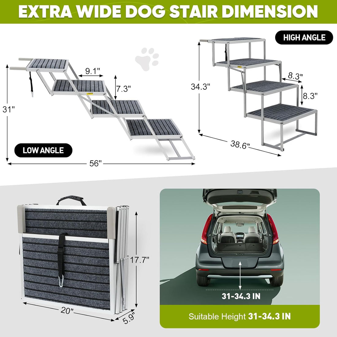Joyrally Dog Steps for Car, Foldable 4-Step Stairs for SUVs and Trucks