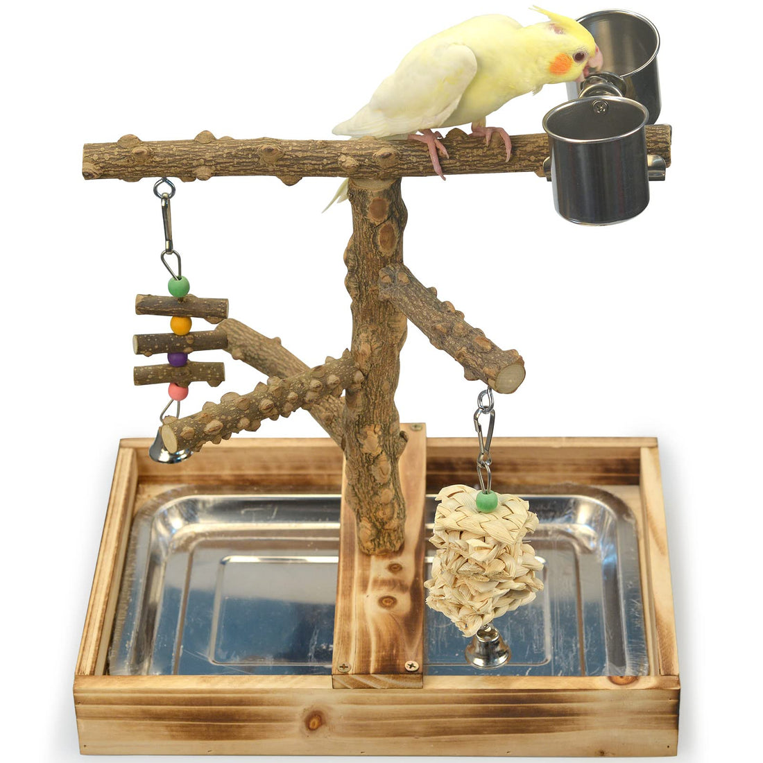 LIMIO Natural Wood Bird Toys Playground, Bird Cage Accessories