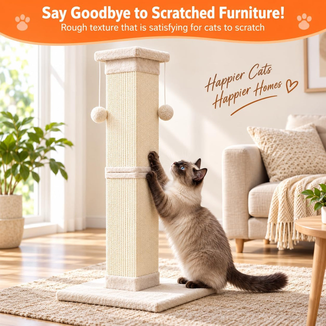 SOCATER Cat Scratching Post 33 Inch Nature Sisal Cat Scratch Post