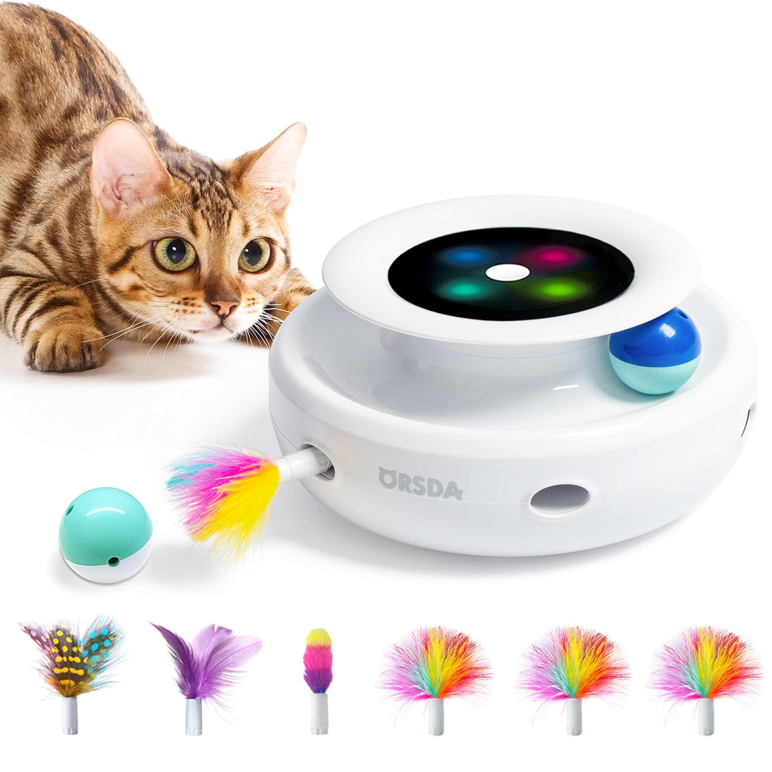 ORSDA 2in1 Interactive Toys for Indoor Cats, Timer Auto On/Off